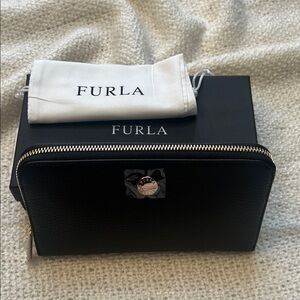 NWT Furla Michelle XL Zip Around Navy Leather Wallet